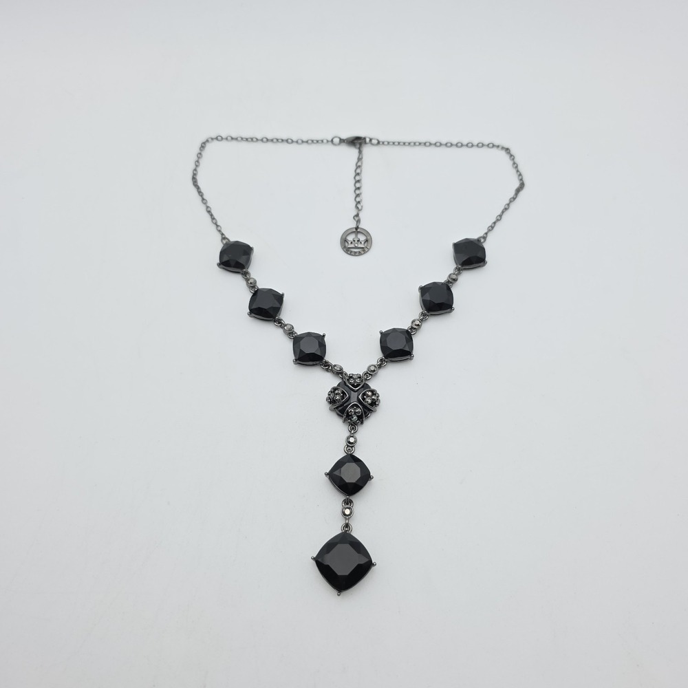 Vtg CROWN TRIFARI Y Necklace Signed Black Faceted Cushion Cut Stones 18" Lovely! - Picture 12 of 13